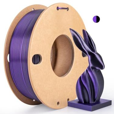 Imagem de dikale Filamento de impressora 3D PLA+ de duas cores de seda 1,75 mm, 2 em 1 Silk PLA Pro Plus, preto + roxo, 250 g (0.2 kg), sem emaranhado e brilhante