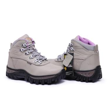 Imagem de Bota Feminina Trilha em Couro Legítimo Blaqueado com Palmilha de Gel 2066 (Cinza e Rosa, BR, Adulto, Numérico, 34)