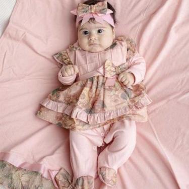 Imagem de Saída Maternidade Boneca Floral Rosê com Babadinhos Bebê Menina 04Peça