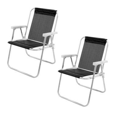 Imagem de Kit 2 Cadeira de Praia Alta Alumínio Lazy Sannet Preto - 023507 Belfix