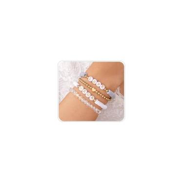 Imagem de LKingel Pulseiras femininas de contas para o Dia das Mães com contas de argila empilhadas com letras para mãe pulseira de contas elásticas presente de dia das mães de filha e filho, Large, Miçanga,
