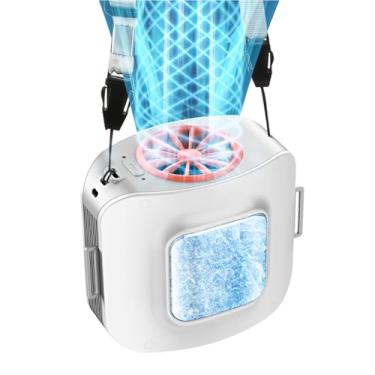 Imagem de Vangue Ventilador de cintura portátil de 10000 mAh com 2 tiras removíveis e placa de resfriamento, ventilador pessoal recarregável de 13500 RPM, mini pescoço e corpo para uso ao ar livre, construção