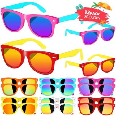 Imagem de Hldgras Pacote com 12 óculos de sol infantis a granel, lembrancinha de festa, óculos de sol neon com proteção UV400, meninos e meninas de 3 a 8 anos, brindes de bolsa, artigos de festa de aniversário