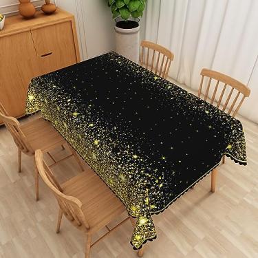 Imagem de SIEDYCV Toalha de mesa com estampa de glitter preto e dourado, 152 x 213 cm, toalha de mesa de tecido de poliéster preto, capa de mesa para decoração de festa de aniversário de casamento e formatura