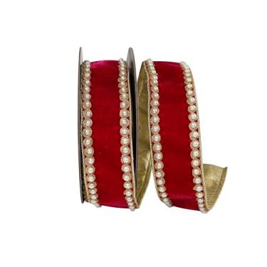 Imagem de Reliant Ribbon Fita de veludo de pelúcia pérola luxo esplendor metálico com borda com fio, rubi
