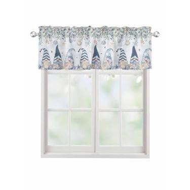Imagem de Cortina de gnomo azul para janelas Kithchen, camada de estrela-do-mar, concha de verão, tratamento de janela, folha de eucalipto, sanefas para quarto/sala de estar/banheiro, 137 x 45 cm