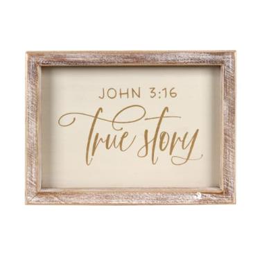 Imagem de 100 North Decoração Cristã Rústica 21 x 15 cm MDF Madeira Decorativa Placa Pendurada Arte Parede Branco Marrom Verdadeiro História