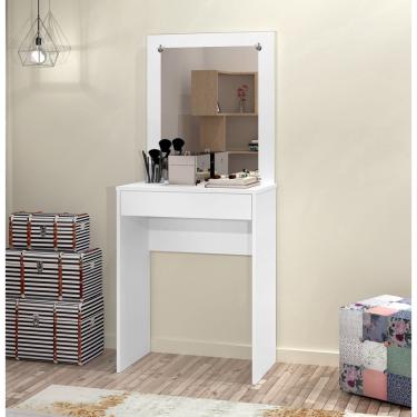 Imagem de Penteadeira Camarim com Espelho 1 Gaveta Sofia Branco - Rede Móveis
