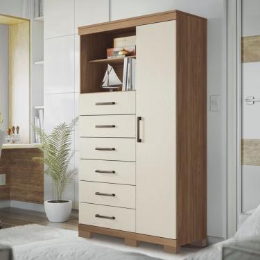 Imagem de Cômoda 6 Gavetas 1 Porta 2 Nichos com Pés Marabá