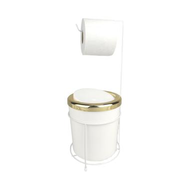 Imagem de Kit Suporte Porta Papel Higiênico Lixeira 5L Cesto Lixo Tampa Basculante Redonda Banhei...