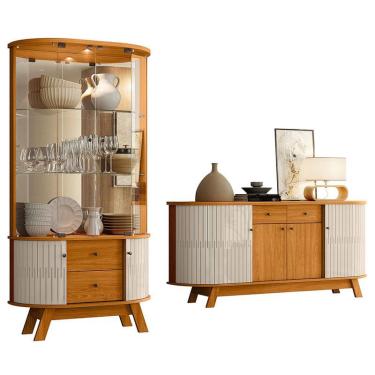 Imagem de Aparador para Sala Buffet Mônaco e Cristaleira Moss Cinamomo Off White – Madetec