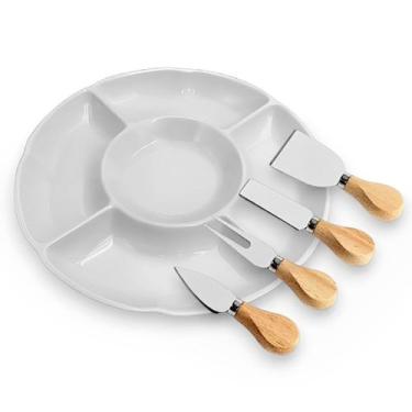 Imagem de Kit Petisqueira 5 Divisórias + Utensílios P/ Queijo 4 Peças - Kadê