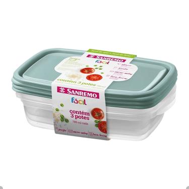 Imagem de Kit de Potes de Plástico Com 3 Peças Marmitas Vasilhas Sanremo Freezer Microondas 785ml