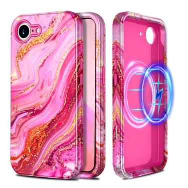 Imagem de Casetego Capa para iPhone 16e, compatível com MagSafe, [teste de queda de grau militar], proteção de corpo inteiro, fina, à prova de choque, resistente, mármore feminino, capa para meninas para iPhone