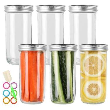 Imagem de Mason Jars Jaisie.W, vidro de boca larga de 720 ml, pacote com 6 tampa