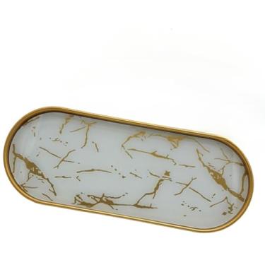 Imagem de Bandeja Espelhada Lavabo Bandeja Decorativa Multiuso Banheiro(Oval Marmorizada - Branca)