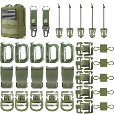 Imagem de FRTKK Molle Kit de acessórios com 34 acessórios para cinto tático de mochila, colete, anel em D, clipe de engrenagem de bloqueio para correia de 2,54 cm