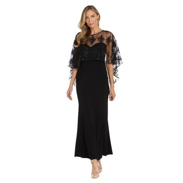 Imagem de R&M Richards Vestido feminino longo com lantejoulas, Preto, cinza-acastanhado, 50