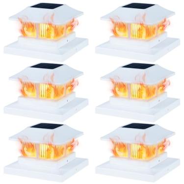 Imagem de Dynaming Luzes De Poste Chama Solar Para Áreas Externas, Cerca Com Casca Branca E Energia Solar, Lâmpadas Led Cintilante À Prova D'Água Deck Jardim Pátio, Compatível Postes Vinil/Madeira 4X4, 5X5 Ou