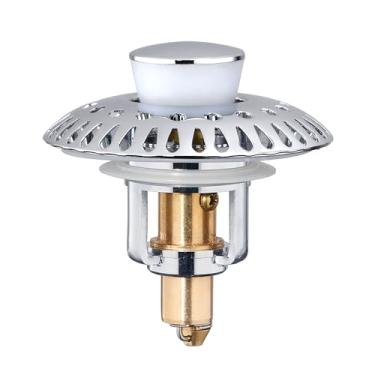 Imagem de Keer Tampa Universal Para Pia De Banheiro Com Coletor Cabelo, Filtro Ralo Pop-Up, Drenagem Furos 1,06" A 1,65", Aço Inoxidável (Cromado Prateado - 1 Unidade)