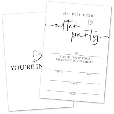 Imagem de Convites de festa Happily Ever After, convite de recepção de casamento minimalista para noivos recém-casados, suprimentos de festa de chá de noiva de noivado, 25 convites de casamento com envelopes