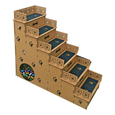 Imagem de Escad para Cachorro com 6 Degraus, MDF, Toca Integrada, Cor Crua