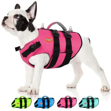 Imagem de Doglay Colete salva-vidas para cães com flutuabilidade superior Ripstop, preservador de vida refletivo para animais de estimação com alça para passeios de barco e natação, salva-vidas de neoprene