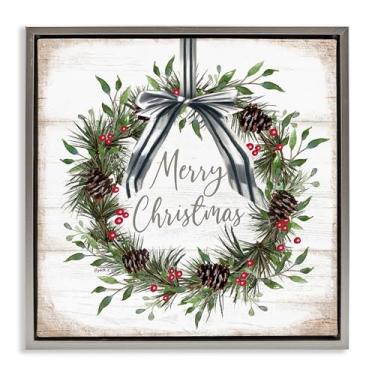 Imagem de Stupell Industries Arte de parede rústica em tela flutuante cinza guirlanda de pinha de Natal, design de Elizabeth Tyndall, 63 x 63 cm