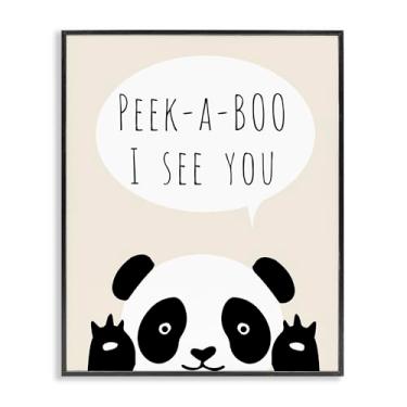 Imagem de Stupell Industries Arte giclée emoldurada preta Peek-a-Boo Panda Bear, design de Chen Alyesh, 28 x 35 cm