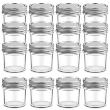 Imagem de CZWESTC embalagem com 16 frascos de vidro de 59 ml com tampas, mini copos de shot com tampa de metal, conjunto redondo de frascos de vidro para armazenamento de conservas para loções, pós e unguentos.