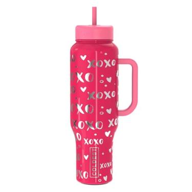 Imagem de Copo Coldest com alça e canudo, copo isolado 100% à prova de vazamento com tampa e canudo (3 tampas), copos de aço inoxidável para mulheres e homens, compatível com porta-copos, 1,304 g (corações ao