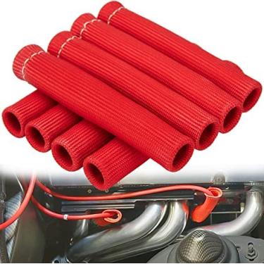 Imagem de 8 peças de botas de arame para vela de ignição de 15,24 cm 2500° protetor de calor luva 2500 graus alta temperatura (vermelho)