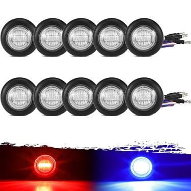 Imagem de Partsam 10 peças de luz de LED redondo de 10 peças de luz vermelha a azul auxiliar indicadores de luz de folga de marcadores laterais de cor dupla com conector bullet para trailer, caminhão, caminhão, acampamento, trailer