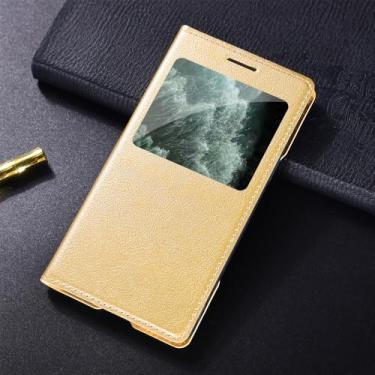 Imagem de Capa flip de couro transparente ultrafina com janela para Samsung Galaxy S10 S9 S8 Plus S7 S6 Edge Active S5 S4 S3 S4Mini, dourada, para Samsung S4 9500
