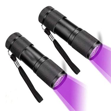 Imagem de Lanterna LED UV CFIKTE com luz negra UV 9 lanternas de luz negra ultravioleta de LED lanternas negras para animais de estimação e detector de manchas em roupas, tapetes de carpete (pacote com 2)