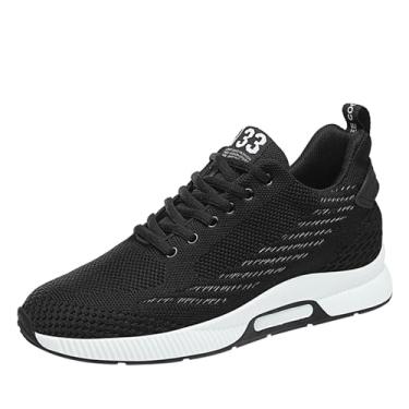 Imagem de FRTUBOP Tênis masculino de elevador 5 cm mais alto invisível para elevação de altura, sapatos casuais de elevador, cadarço e esportivos, Preto, 9