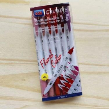 Imagem de Pincel Marcador Artístico Dual Tip Ponta Brush e Ponta Fina 6 Cores - 