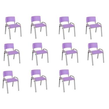Imagem de Kit 11 Cadeira Iso Infantil Creche, Escola Base Cinza Lilas - Lauralan