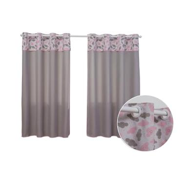 Imagem de Cortina para Quarto Menino Menina 2,00M x 1,40M Decorativa Alegre Ótimo Acabamento e Barato (NUVEM CINZA E ROSA)