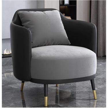 Imagem de Cadeira De Acento De Veludo Texturizado Moderna, Cadeira De Acento De Couro Pu De Meados Do Século Sofá Cadeira Com Acolchoado Macio E Encosto Alto Para Sala De Estar/quarto/escri, Black