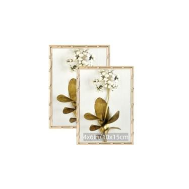 Imagem de DrewCloth Porta-retrato de 10 x 15 cm, design de bambu de metal dourado, para foto 10 x 6 na vertical ou 15 x 4 horizontal, decoração de parede e mesa, moldura pequena vintage moderna em pé e