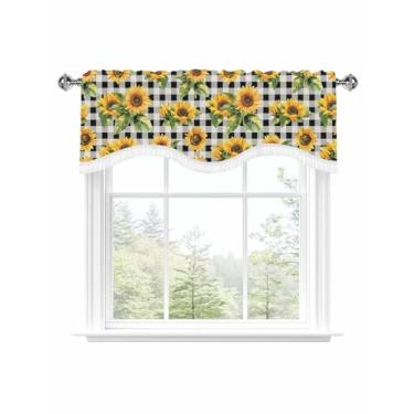 Imagem de Farmhouse — Saia de girassol de verão para janelas com bolso de varão 45,7 cm de comprimento para cozinha, sanefa preta xadrez para quarto, sala de estar, 137 cm L x 45,7 cm C com borla, 1 painel