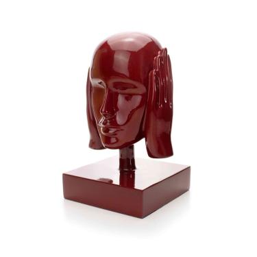 Imagem de Escultura Decorativa Máscara Surdo Em Cerâmica Vermelho Ocre 25x15 Cm - D'rossi