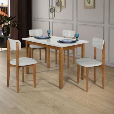 Imagem de Mesa Cadeiras 120cm MDF Pinus Estofado Uso Diário Especial - Ravilar, 