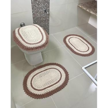 Imagem de Jogo De Banheiro Em Crochê 3 Peças Vezinho Artesanal (Chocolate)