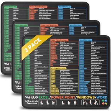 Imagem de Yamjug Pacote com 3 tapetes de mouse para Excel Word PowerPoint Windows Shortcuts, folha de texto extra transparente Excel com bordas costuradas, 26 x 21 x 0,3 cm, tapete antiderrapante portátil para
