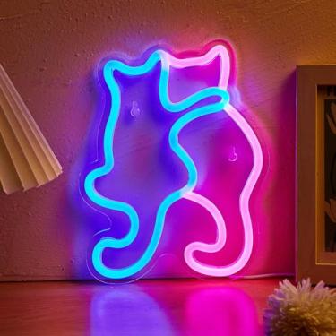Imagem de Chi-buy Placa De Led Neon Com Folhas E Sapos Para Cães Gatos, Luzes Quarto, Alimentadas Por Usb, Placas Parede, Arte 3D, Festa Casamento, Iluminação Decorativa Meninos Meninas, Presente (Gatos Cães)