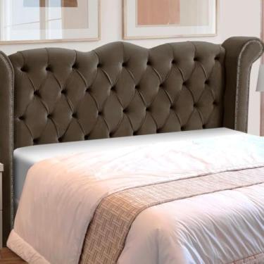 Imagem de Cabeceira Queen Estofada Lunna em Madeira e Veludo (Marrom)