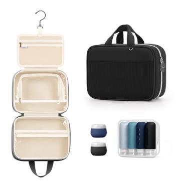 Imagem de Lotour Bolsa de Higiene Pessoal de Viagem para Mulheres com Conjunto de Recipientes de Silicone Tamanho de Viagem, Bolsa de Higiene Pessoal Suspensa para Produtos de Higiene Pessoal Organizador de