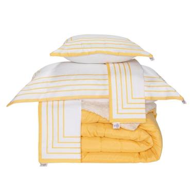 Imagem de Kit Edredom King Coberdrom Soft Hipercal/sherpa 5 Peças - Amarelo